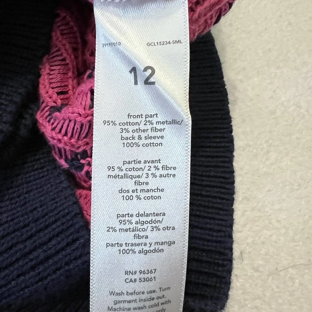 OshKosh B'Gosh Girl Blue PInk Fair Isle Silver Metallic Unicorn Knit Sweater 12